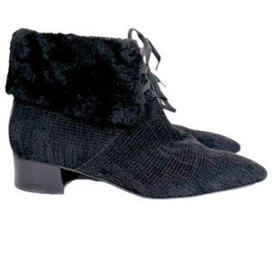 PHILIPPE MODEL Paris Chenille Leather Faux Fur Lace Up Booties Shoes Luxury 39